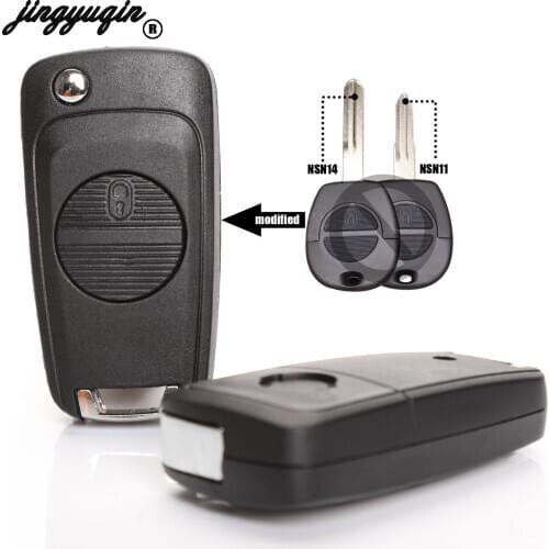 Jingyuqin 2 Button Remote Modified Flip Folding Car Key Shell Fob For Nissan Micra Almera Primera X-Trail with Nsn11/nsn14 Blade