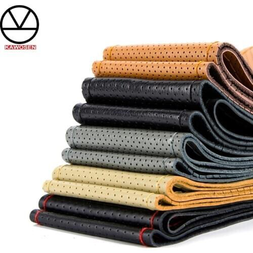 KAWOSEN Leather Steering Wheel Cover,Car Styling Accessories Volante Esportivo,DIY Handmade Case With Needles and Thread SWCH02