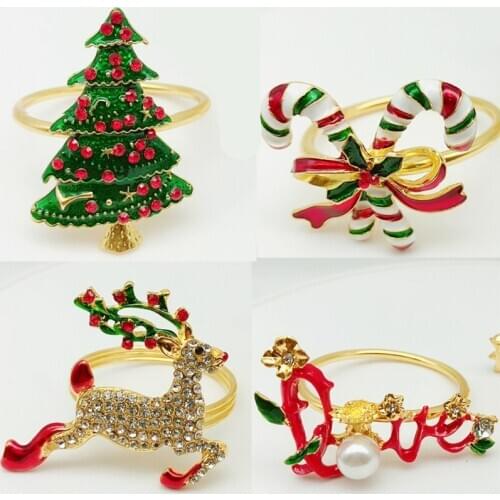 12pcs High-end hotel Christmas series tree abduction fawn napkin buckle cloth ring napkin ring metal color napkin ring