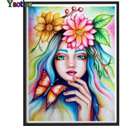Beauty flower butterfly diy Diamond Painting Full Square Round Drill Mosaic Cartoon Diamond Embroidery home decor wall art