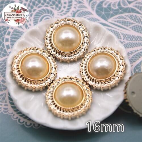 30pcs 16mm round delicate pearl golden Buttons Home Garden Crafts Cabochon Scrapbooking DIY Accessories