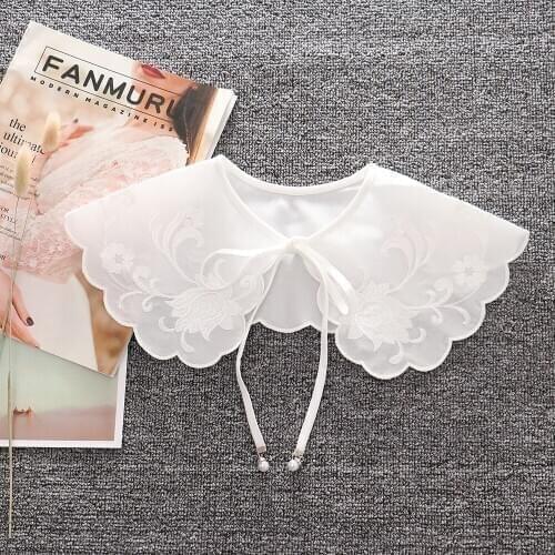 Linbaiway Women Shirt Fake Collars White Flower Embroidery False Collar Detachable Collars Women Shawl Wrap Clothes Accessories