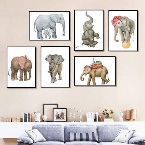 Cute Circus Elephant Nursery Wall Art Canvas Painting Nordic Posters And Prints Animals Wall Pictures Baby Kids Room Home Decor