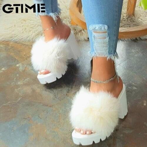 2021 Women Furry Sandals Ladies Shoes Cute Plush Fluffy Sandals thick bottom Fur Outdoor Slippers Warm Hot Homewear#SJPAE-174