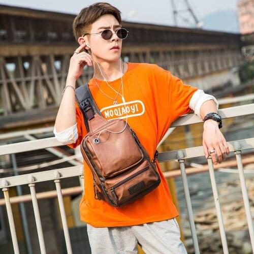 Fashion Mens Backpack High Quality PU Leather Chest Bag Black Small Backpack Fashion Pockets Men Travel Backpack Bag Male Bags