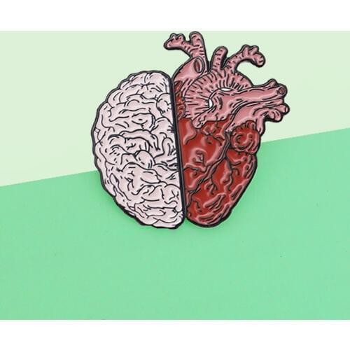 Cartoon Half Organ Heart Brain Brooch Enamel Pins Rational Medical Anatomy Art Organ Human Medicine Brooch Gift Badges Jewelry