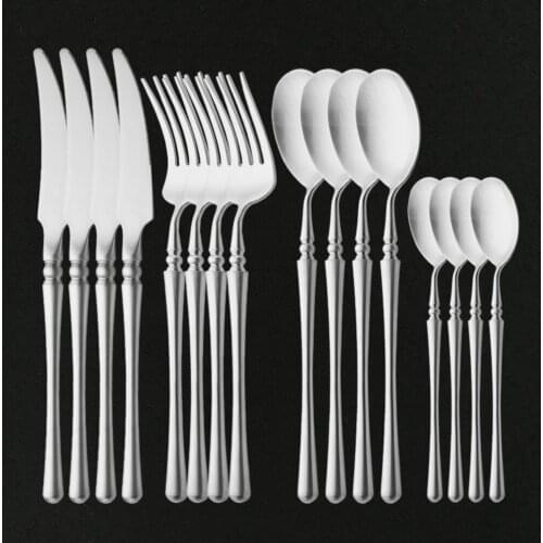 304 Stainless Steel Dinnerware Set Vintage Style Luxury Silver Matte Flatware Cutlery Set Top Tablware Knife Fork Spoon for Food