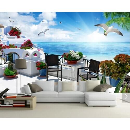 3D Custom Photo Modern Greece Aegean Sea Bird Landscape Mural Wallpaper Roll Wall Decor TV Background Living Room Canvas