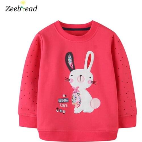 Zeebread Autumn Sweatshirts For Girls Winter Cotton Clothes Cotton Bunny Embroidered Childrens Tops Hot Selling Toddler Shirts