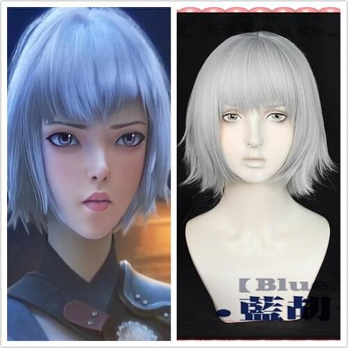 2021 NEW Anime!INCARNATION BaiYueKui Cosplay Wig Silver Grey Short Hair Halloween Carnival Role Play Women