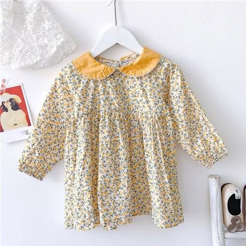 Hollead Girls Dresses 2021 Korean Fashion Kids Doll Collar Printing Princess Dress Vintage Loose Cute Childrens Casual Clothes