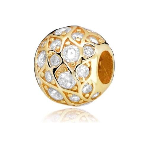 Fit Original Pandora Bracelets 925 Sterling Silver Beads Sparkling Pave Golden Charm Women DIY Fashion Jewelry Birthday Gift