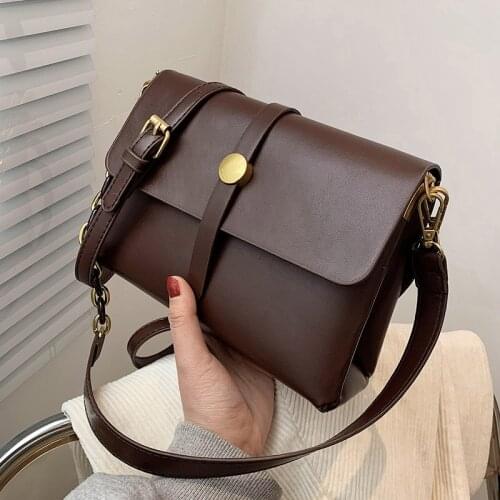 Simple Vintage Women Handbags Sac Crossbody Bags for Women Leather Messenger Bag Chain Solid Shoulder Bag Female Flap Bags Brand
