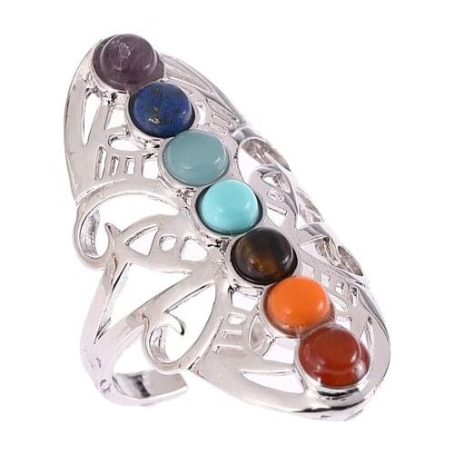 Adjustable opening ring Hollow Natural Gemstones qi mai lun Ring wholesale lots bulk rings gifts for men