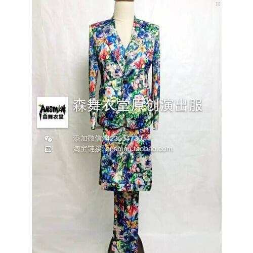 S-5xl! 2020 Mens New Slim Singer The Court Painting Style Suit Set Costumes Formal Dress Plus Size Men Clothing