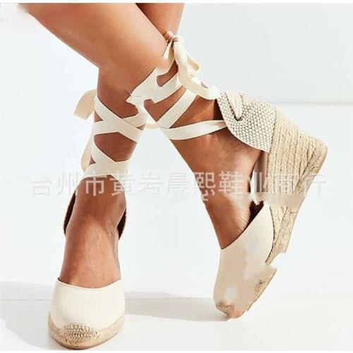2021 Womens Espadrille Ankle Strap Sandals Comfortable Slippers Ladies Womens Casual Shoes Breathable Flax Hemp Canvas Pumps