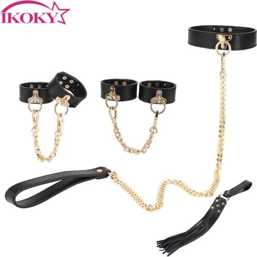 Sex Kits Bondage Set Handcuffs Whip Collar Sex Toys For Couple Men Women Adult Game Genuine Leather Erotic Auxiliary Belt