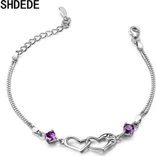SHDEDE Cubic Zirconia Heart Bracelets Women Fashion Charm Jewelry Female Ladies Gift High Quality Accessories -WHD27
