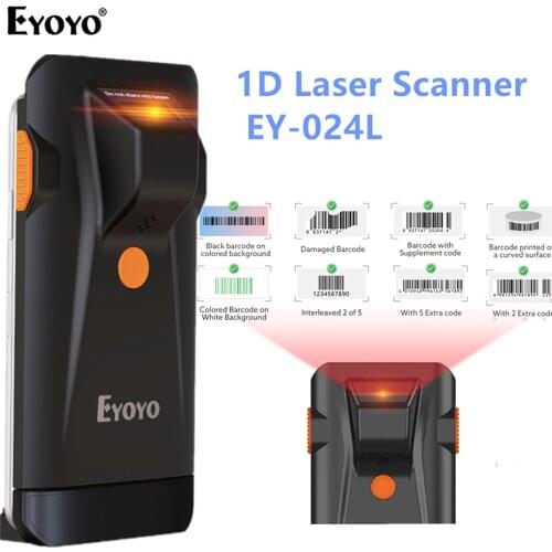 Eyoyo EY-024L 1D Bluetooth Barcode Scanner 3-in-1 Bluetooth & 2.4G Wireless & USB Wired Potable Barcode Reader Laser Scanner