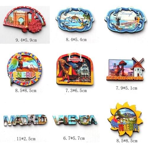 3D Design Refrigerator Fridge Magnets Double-layer MDF Barcelona Tenerife Madrid Valencia Travel Souvenir