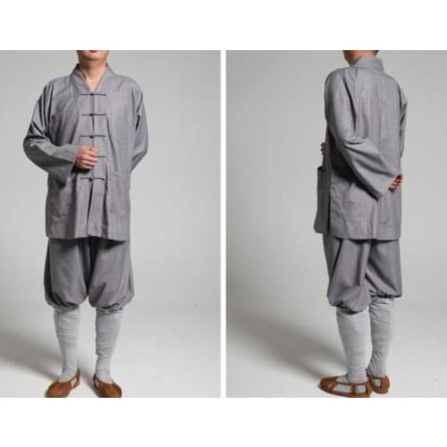 Unisex grey Spring&Autumn thick cotton Buddhism lay uniforms Monks suits abbot nunmeditation clothes martial arts clothing sets
