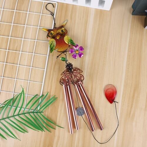 Garden Patio Owl Wind Chimes With 4 Hollow Tubes Or Windbell Hanging Decorations For Trees Fences Terraced Gardens