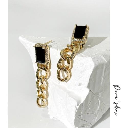 PerisBox Black Square Sparkly Zircon Thick Chain Earrings For Women Chunky Chain Earring Vintage Trendy Jewelry Drop Earrings