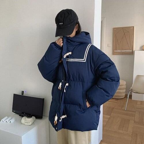 Winter solid Horn Button hooded thick warm shorts Parka coats female casual Harajuku down coats ladys fashion Chic outerwears