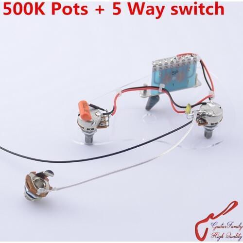 1 Set GuitarFamily Electric Guitar Wiring Harness ( 2x 500K Pots + 5-Way Switch + Jack ) ( #1162 )