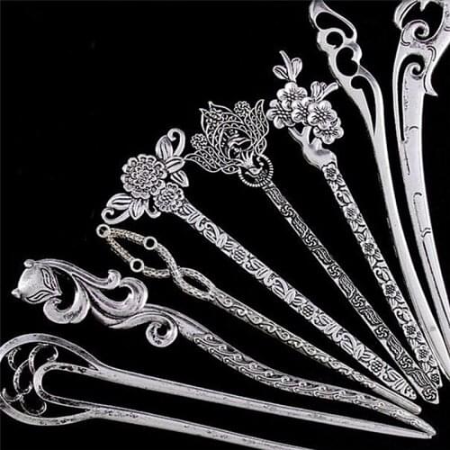 1PC Vintage Women Hair Sticks Pins Elegance Silver Geometric Headbands Lady Gift Barrettes Clip Accessories