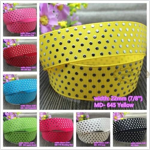 10 colors to select 10 yards 7/8'' Silver Dots Hot Stamped Grosgrain Ribbon Quality Tapes hairbow gift pack clothing Bowknot diy