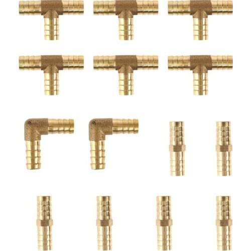 14pcs 12mm Brass Barb Pipe Connector Leather Pipe Straight Through Gas And Natural Gas Pipe Three-Prong Gas Nozzle Tube Fittings