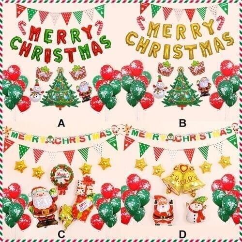 2020 Christmas Party Decors Disposable Balloon Kit Santa Claus Christmas Tree Flags Balloons Festival Decoration Party Supplies
