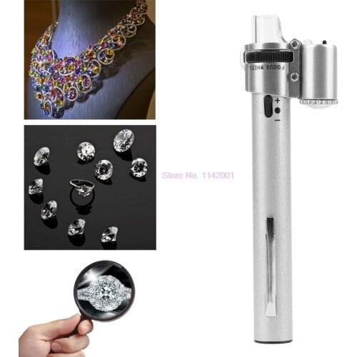 50PCS Handheld Pen-shaped Magnifying Glass Focus Adjustable 100X Pocket Microscope LED Light Jewelry Loupe Magnifier
