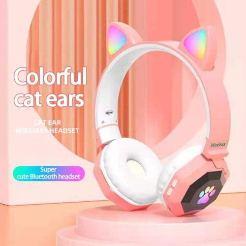 Bluetooth Wireless Headphone Intelligent Noise Flash Light Cat Ears Fone Bluetooth Hi-Fi Stereo Foldable Headset Support TF Card