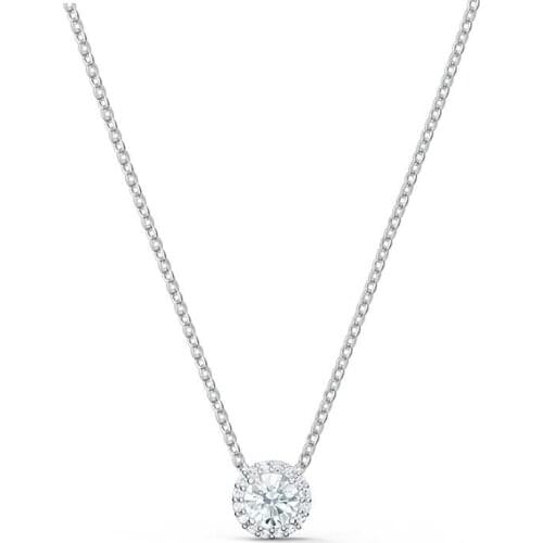 Brand 1:1 Elegant Lady Round White Crystal Single Diamond Silver Clavicle Necklace Pendant Fashionable Lady Jewelry