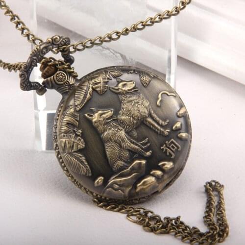 Quartz Watch Zodiac Green Bronze Pocket Watch Antique 12 Zodiac Pocket Watch Retro Three-dimensional Engraving Animal Decoration