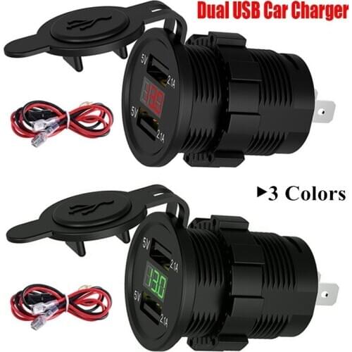 Car Cigarette Lighter Socket Dual USB Charger for Cell Phone Universal Socket Adapter with Cover Charger