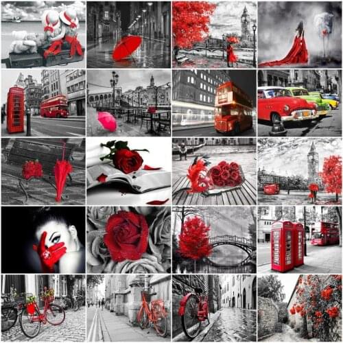 GATYZTORY Oil Painting City Street Drawing On Canvas HandPainted Art Gift DIY Coloring By Number Red Bus Landscape Home Decor