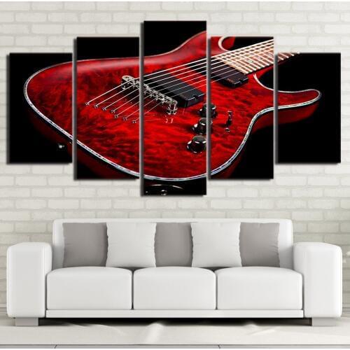 Canvas HD Print Pictures Wall Art Framework 5 Pieces Music Red Electric Guitar Paintings Modular Posters Living Room Home Decor