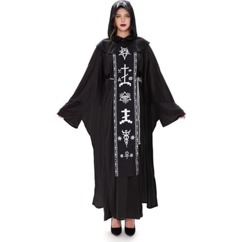 Halloween Costumes for Men Adult Women Cosplay Medieval Costume Black Robe with Cape Carnival Party Outfits Set Couple Clothes