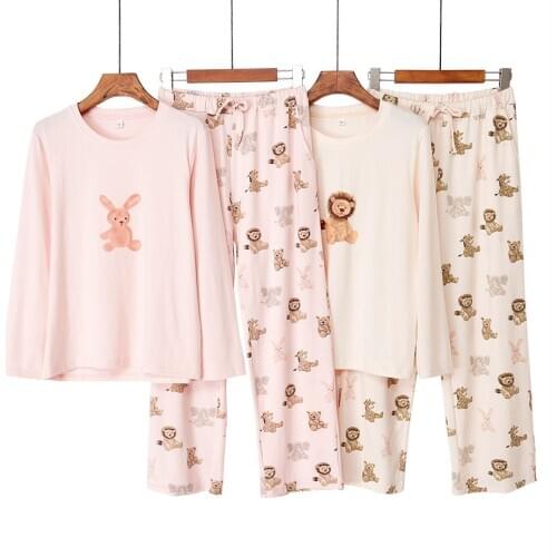 Cute Cartoon 2PCS Pajamas Set Casual Modal Long Sleeve Nightwear Women Sleepwear Loose Pyjamas Intimate Lingerie Soft Homewear