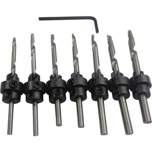Hot Selling 7PCS Woodwork Tapered Countersink Drill Bits Set Depth Stop Collar Steel Package For Home
