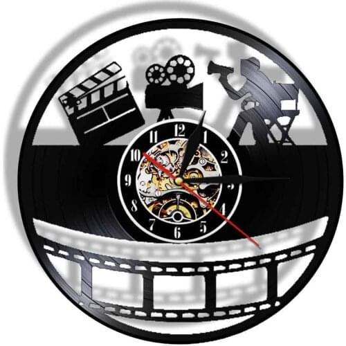 Cinema Laser Cut Longplay Wall Clock Movie Theater Film Time Handicraft Art Filmstrip Clappers Video Recorder Night Light Lamp