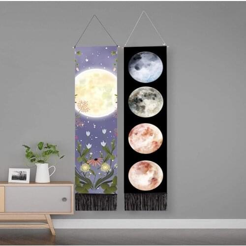 Moon Phase Tapestry Wall Hanging Flowers Moon Black and White Wall Art Tapestries for Bedroom Living Room Drom Home Decoration