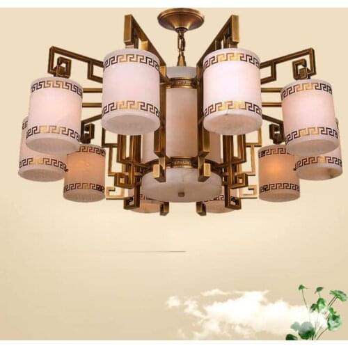 Natural marble new Chinese chandelier copper living room lamp simple restaurant bedroom lamp club hotel room copper lighting