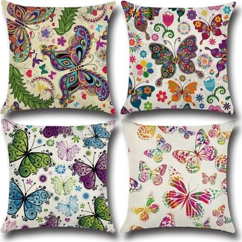 2021 New Linen Colorful Butterfly Floral Pillowcase Modern Geometric sofa Cushion Cover Livingroom Couch Decorative Throw Pillow