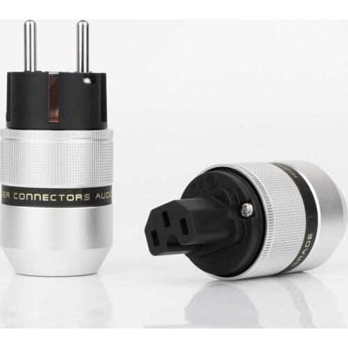 One Pair 100% Aluminium cover Rhodium Plated Eu ac power plug European Power connector