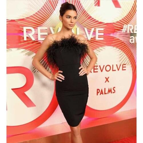 Wholesale 2020 Newest Women dress Black feather Strapless Sweet and sexy Celebrity Boutique Cocktail party bandage dress