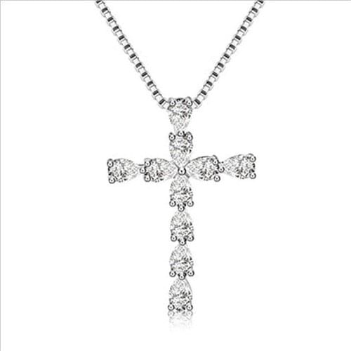 New Bright Crystal Cross Pendant Necklace Women Choker Accessories Fashion 925 Sterling Silver Necklace Female Charm Body Bijou